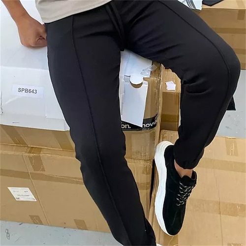 

Men's Joggers Trousers Casual Pants Drawstring Elastic Waist Solid Color Comfort Breathable Casual Daily Streetwear Sports Fashion Black Micro-elastic / Elasticity