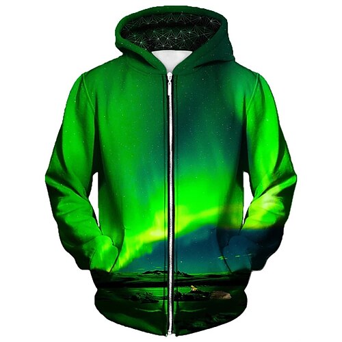 

Men's Unisex Full Zip Hoodie Jacket Green Hooded Graphic Prints Landscape Zipper Print Sports & Outdoor Daily Sports 3D Print Streetwear Designer Casual Spring & Fall Clothing Apparel Hoodies