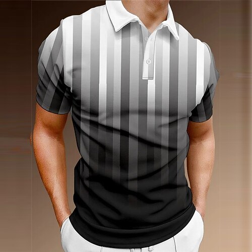 

Men's Collar Polo Shirt Golf Shirt Striped Turndown White 3D Print Outdoor Street Short Sleeves Button-Down Print Clothing Apparel Fashion Casual Breathable / Summer / Spring / Summer