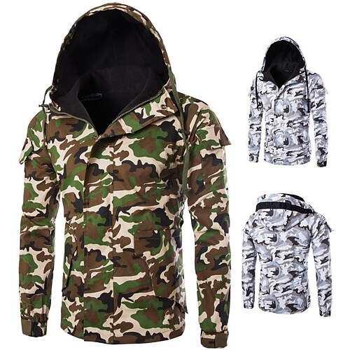 

Men's Hoodie Jacket Camouflage Hunting Jacket Hooded Outdoor Breathable Wearable Soft Sweat wicking Spring Winter Autumn Camo Top Cotton Hunting Camping Military Army Green Black White / Combat