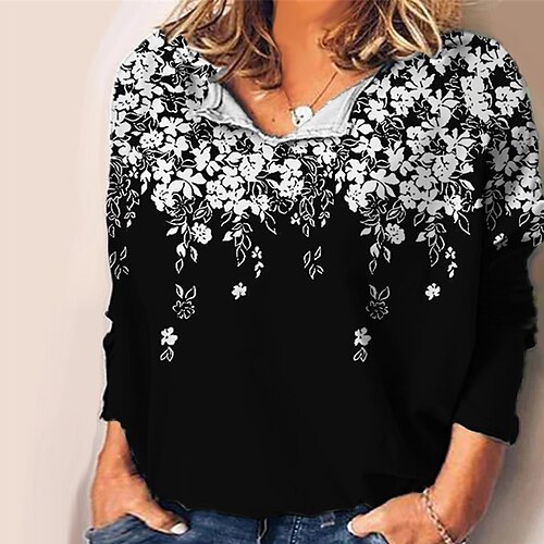 

Women's Plus Size Tops Blouse Shirt Floral Print Long Sleeve V Neck Casual Daily Vacation Polyester Fall Winter White Blue