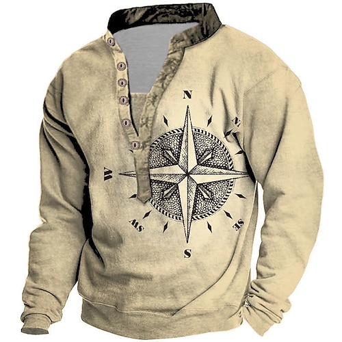 

Men's Unisex Sweatshirt Pullover Button Up Hoodie Khaki Standing Collar Geometric Graphic Prints Print Casual Daily Sports 3D Print Streetwear Designer Casual Spring & Fall Clothing Apparel Hoodies