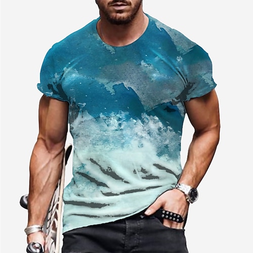 

Men's Unisex T shirt Tee Graphic Prints Graffiti Crew Neck Blue 3D Print Outdoor Street Short Sleeve Print Clothing Apparel Sports Casual Big and Tall / Summer / Summer