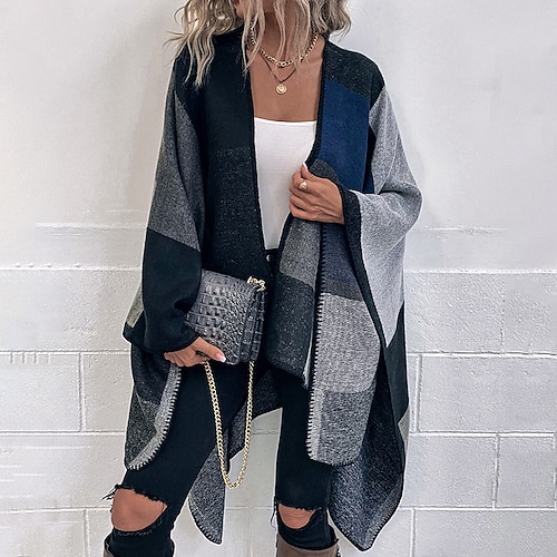 

Women's Shrug Jumper Crochet Knit Knitted Patchwork Color Block V Neck Stylish Elegant Home Daily Fall Winter Green Gray One-Size / Sleeveless