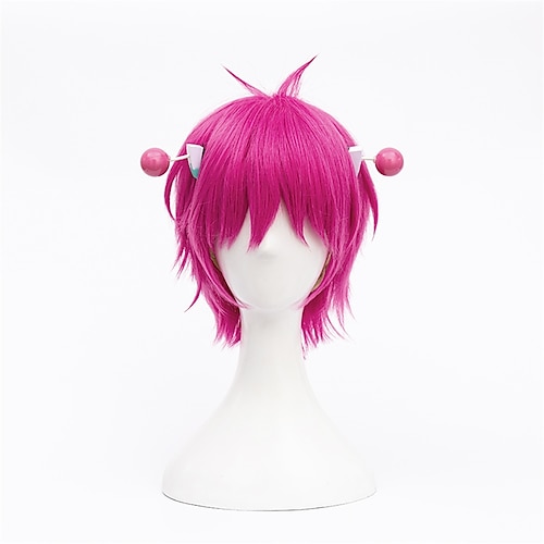 

Tokyo Anime The Disastrous Life of Saiki K. Saiki Kusuo Cosplay Wig Short Pink Synthetic Hair with Hairpins
