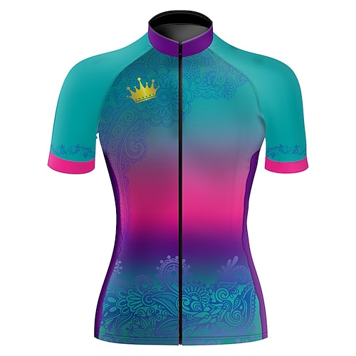 

21Grams Women's Cycling Jersey Short Sleeve Bike Top with 3 Rear Pockets Mountain Bike MTB Road Bike Cycling Breathable Quick Dry Moisture Wicking Reflective Strips Blue Gradient Floral Botanical