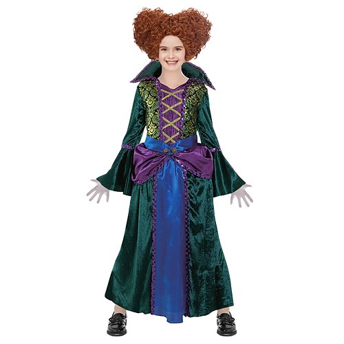 

Kids Girls' Hocus Pocus Witch Winifred Sanderson Halloween Dress Green Purple Orange Long Sleeve Costume Dresses Regular Fit 2-8 Years