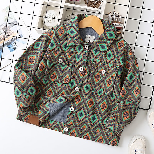 

Kids Boys Coat Outerwear Plaid Long Sleeve Coat Daily Cotton Cool Green Winter Fall 3-12 Years