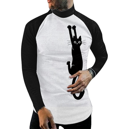 

Men's T shirt Tee Graphic Cartoon Turtleneck White Black 3D Print Street Daily Long Sleeve Print Clothing Apparel Basic Streetwear Big and Tall Pocket / Work