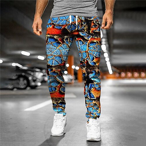 

Men's Sweatpants Joggers Trousers Side Pockets 3D Print Elastic Drawstring Design Graphic Crack Breathable Soft Daily Leisure Sports Designer Casual / Sporty Blue Micro-elastic / Elasticity