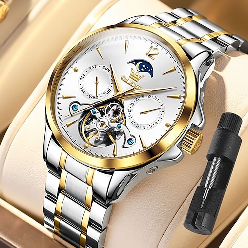 

OLEVS Mechanical Watch Luminous Calendar Week Display Multifunctional Automatic Mechanical Skeleton Men'S Watch