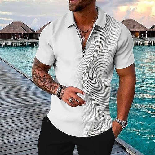 

Men's Collar Polo Shirt Golf Shirt Graphic Turndown Gray 3D Print Outdoor Street Short Sleeves Zipper Print Clothing Apparel Fashion Designer Casual Breathable / Summer / Spring / Summer