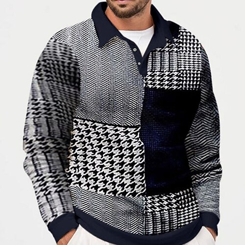 

Men's Collar Polo Shirt Golf Shirt Graphic Color Block Turndown Black 3D Print Outdoor Street Long Sleeve Zipper Print Clothing Apparel Fashion Casual Breathable