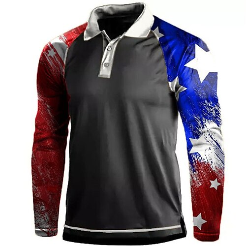 

Men's Collar Polo Shirt Golf Shirt National Flag Turndown Gray 3D Print Outdoor Street Long Sleeve Button-Down Print Clothing Apparel Fashion Designer Casual Breathable