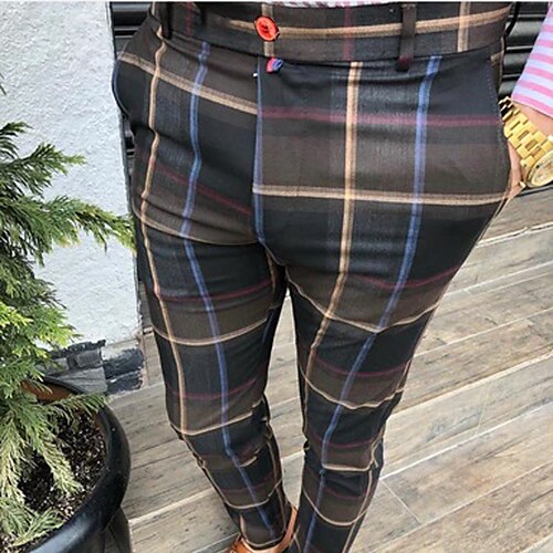 

Men's Chinos Trousers Jogger Pants Plaid Dress Pants Front Pocket Plaid Checkered Lattice Tartan Comfort Business Casual Daily Basic Streetwear Black Blue Micro-elastic