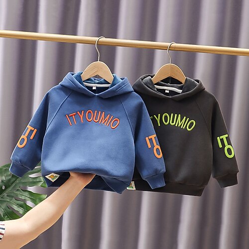 

Kids Boys Hoodie Letter Daily Long Sleeve Fashion Cotton 3-6 Years Winter Royal Blue Dark Gray Light Blue