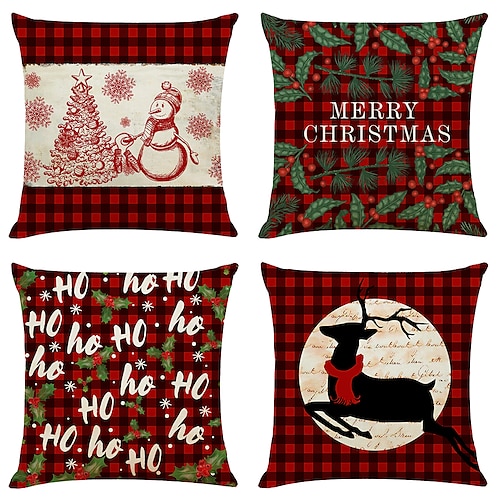 

Christmas Party Double Side Cushion Cover 4PC Snowman Noel Soft Decorative Square Cushion Case Pillowcase for Bedroom Livingroom Sofa Couch Chair Superior Quality Machine Washable