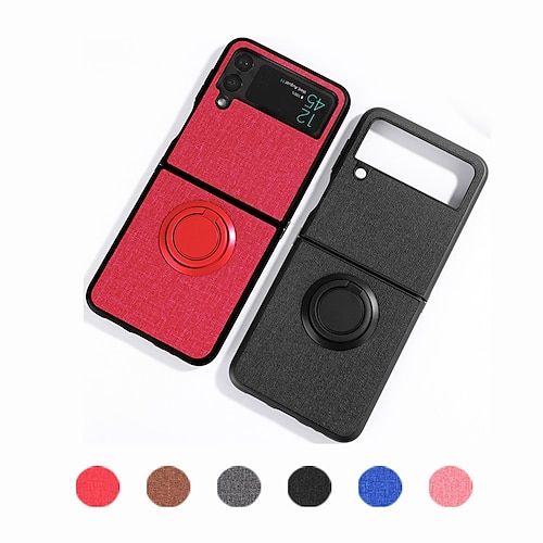 

Phone Case For Samsung Galaxy Flip Z Flip 4 Ring Holder Flip Solid Colored TPU PC PU Leather