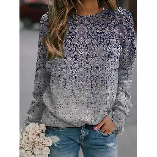 

Women's Sweatshirt Pullover Floral Print Casual Daily 3D Print Cotton Casual Clothing Apparel Hoodies Sweatshirts Loose Fit Green Blue