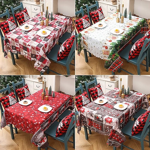 

Christmas Tablecloth Winter Table Cloth for Rectangle Tables Xmas Tree Snowflake Printed Holiday Red Farmhouse Rustic Party Outdoor Decor Christmas Table Cover 150180cm