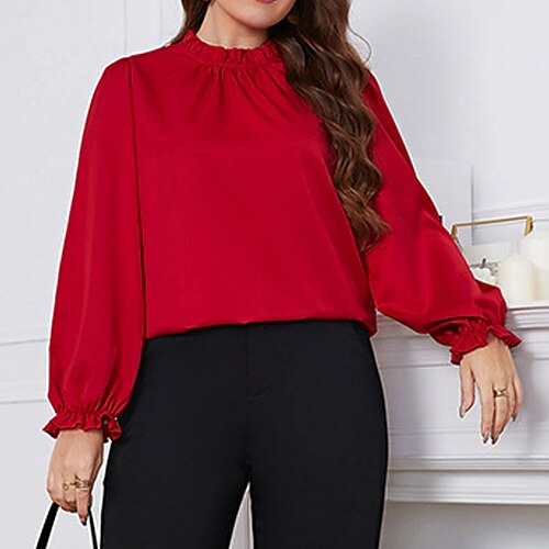 

Women's Plus Size Tops Blouse Shirt Solid Color Long Sleeve Standing Collar Casual Daily Vacation Polyester Fall Winter Red