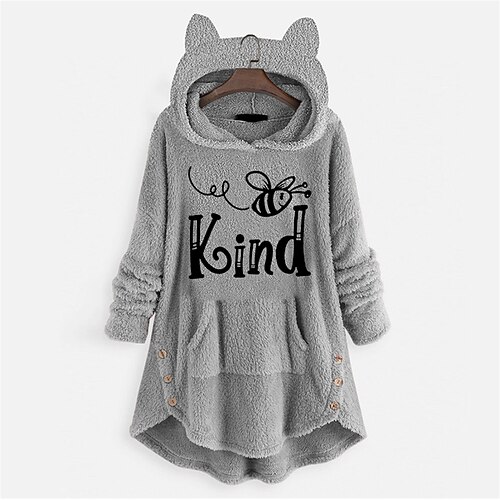 

Women's Cat Ear Fleece Hoodie Tops Sweatshirt Plain Button Pocket Long Sleeve Hooded Casual Teddy Home Daily Winter Fall Windproof Warm