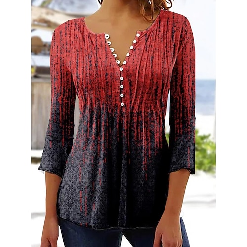 

Women's Blouse Shirt Green Blue Wine Graphic Button Print Long Sleeve Daily Weekend Streetwear Casual Shirt Collar Regular S / 3D Print