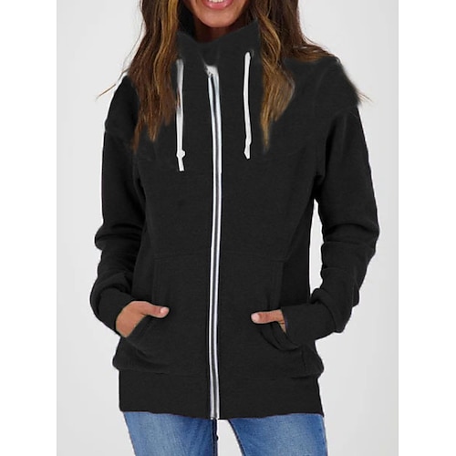 

Women's Zip Hoodie Sweatshirt Pullover Plain Zipper Front Pocket Daily Sports Active Streetwear Clothing Apparel Hoodies Sweatshirts Green Black