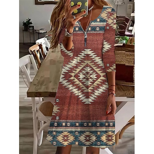 

Women's Casual Dress Shift Dress Short Mini Dress Blue Pink Long Sleeve Print Print Fall Winter V Neck Casual Modern 2022 L XL XXL 3XL 4XL 5XL 6XL