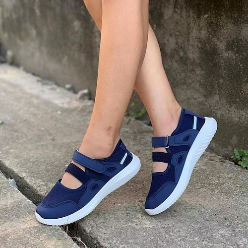 

Women's Sneakers Daily Comfort Shoes Platform Round Toe Sporty Casual Synthetics Magic Tape Solid Colored Black Blue Gray