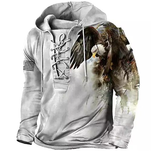 

Men's Pullover Hoodie Sweatshirt Pullover Gray Hooded Graphic Prints Eagle Lace up Print Casual Daily Sports 3D Print Streetwear Designer Casual Clothing Apparel Hoodies Sweatshirts Long Sleeve