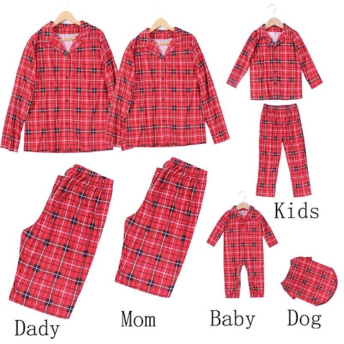 

Family Look Christmas Pajamas Plaid Home Red Long Sleeve Daily Matching Outfits