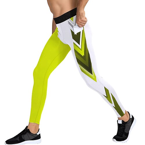 

Men's Running Tights Leggings Compression Pants Side Pockets Compression Clothing Athletic Athleisure Breathable Quick Dry Soft Fitness Gym Workout Running Sportswear Activewear Light Yellow Black