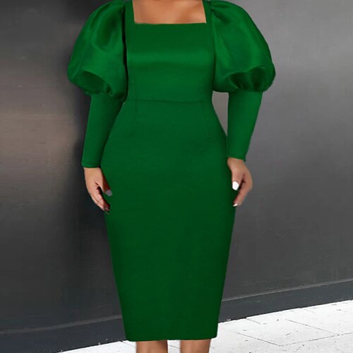 

Women's Plus Size Party Dress Solid Color Square Neck Long Sleeve Fall Winter Elegant Formal Sexy Maxi long Dress Formal Party Dress