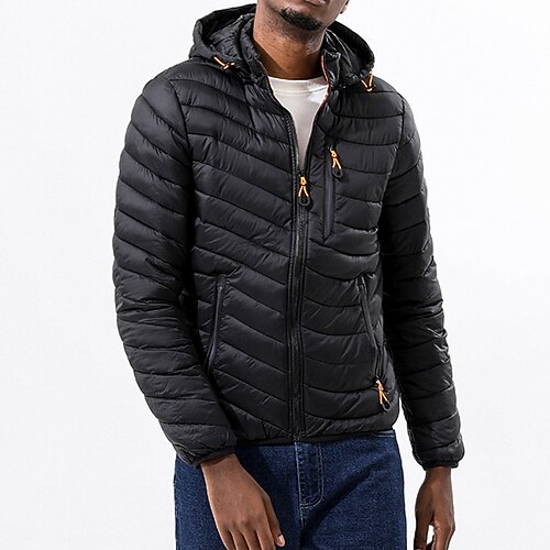 

Men's Puffer Jacket Winter Jacket Quilted Jacket Winter Coat Hoodie Jacket Windproof Warm Daily Holiday Weekend Solid Color Outerwear Clothing Apparel Sporty Casual Daily Black Army Green Sky Blue