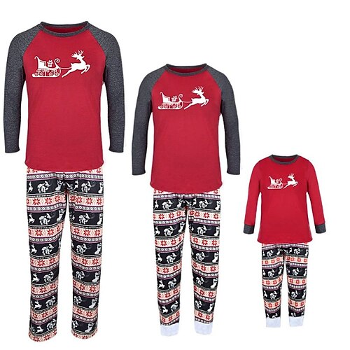 

Christmas Pajamas Family Set Ugly Deer Christmas pattern Home Red Long Sleeve Mom Dad and Me Daily Matching Outfits