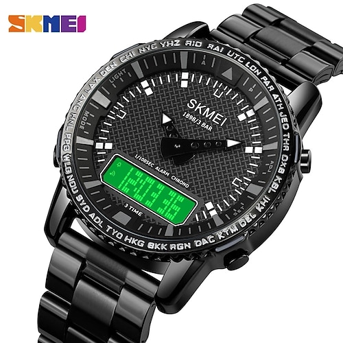 

SKMEI 3 Time Chrono Quartz Watch Mens LED Light Digital Wristwatches Calendar Stopwatch Sport Watches