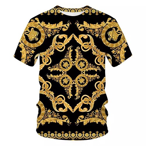 

Men's Unisex T shirt Tee Floral Graphic Prints Crew Neck Yellow Short Sleeve 3D Print Outdoor Street Print Tops Sports Casual Big and Tall / Summer / Summer