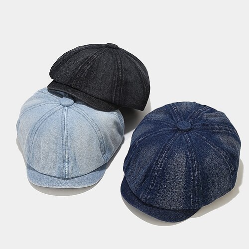 

British Style Denim Beret Hat Men Women Fashion Spring Autumn Vintage Newsboy Flat Caps Octagonal Hats