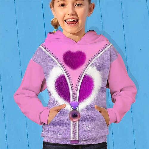 

Kids Girls' Hoodie Heart Outdoor 3D Print Long Sleeve Pocket Cute 3-13 Years Winter Pink