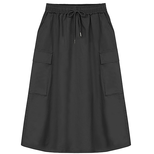 

Women's Skirt A Line Midi Polyester Army Green Khaki Black Skirts All Seasons Pocket Drawstring Long Long Daily Holiday S M L