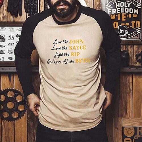 

Homens Camiseta Gráfico Letra Gola Redonda Cáqui Impressão A Quente Rua Diário Manga Longa Patchwork Imprimir Roupa Moda Designer Casual Confortável / Esportes