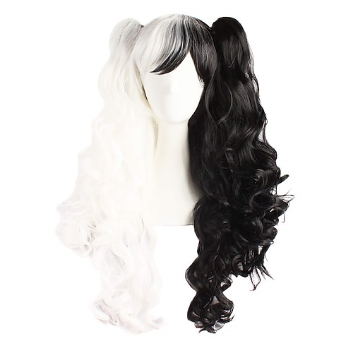 

Cruella De Vil Wigs Multi-color Lolita Long Curly Clip on Ponytails Cosplay Wig
