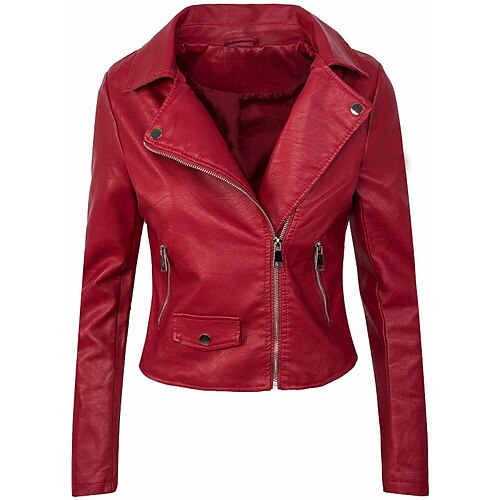 

Women's Faux Leather Jacket Warm Breathable Outdoor Daily Wear Vacation Going out Pocket Zipper Turndown Active Sports Comfortable Street Style Solid Color Regular Fit Outerwear Long Sleeve Winter