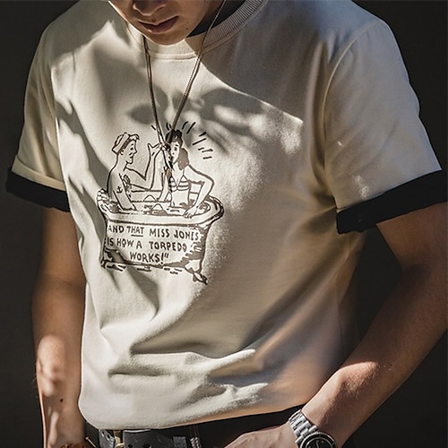 

Men's T shirt Tee Graphic Crew Neck White Holiday Vacation Short Sleeve Print Clothing Apparel Lightweight Casual Comfortable / Summer / Spring / Summer