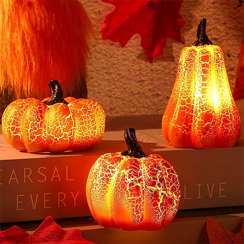 

3pcs Fall Pumpkin Decorations Resin Light Up Pumpkin for Tiered Tray Decorations Battery Operated LED Lighted Pumpkin Mini Pumpkin Lamp Fall Thanksgiving Table Centerpieces for Autumn Home Party Decor