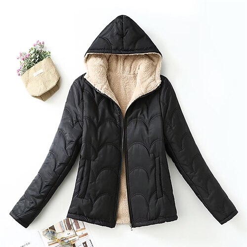 

Women's Winter Jacket Winter Coat Parka Windproof Warm Outdoor Daily Outdoor clothing Going out Zipper Pocket Fleece Lined Zipper Hoodie Simple Casual Daily Modern Street Style Solid Color Regular Fit