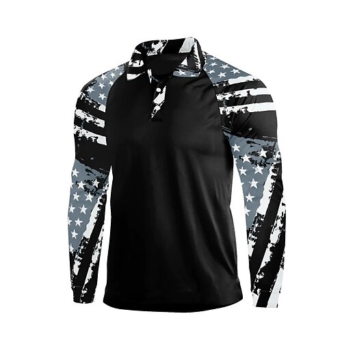 

Men's Collar Polo Shirt Golf Shirt National Flag Turndown Blue Gray 3D Print Outdoor Street Long Sleeve Button-Down Print Clothing Apparel Fashion Casual Breathable