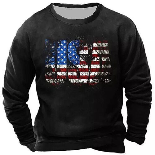 

Men's Unisex Sweatshirt Pullover Navy Blue Black Crew Neck Letter Graphic Prints National Flag Print Daily Sports Holiday 3D Print Streetwear Designer Casual Spring & Fall Clothing Apparel Hoodies