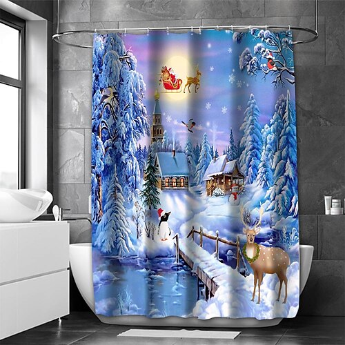 

Christmas Snowy Bathroom Shower Curtain Casual Polyester New Design